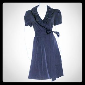 DVF BLACK TAFFETA WRAP DRESS